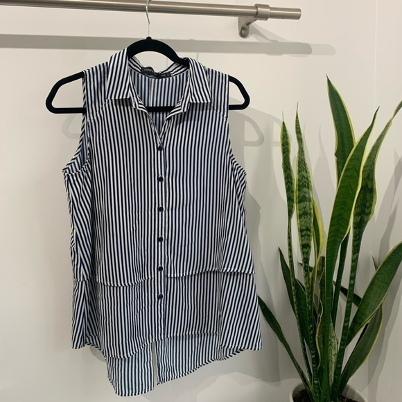 SIMON EXCLUSIF CONTEMPORAINE - stripes top sleeveless size medium - tunic - Picture 1 of 8